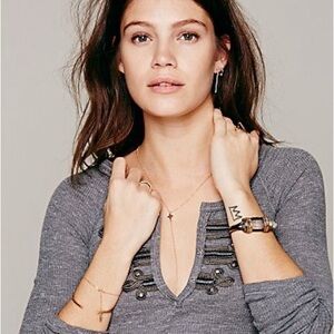 We The Free Free People Battalion Waffle Knit Thermal Boho Henley Top Gray Small